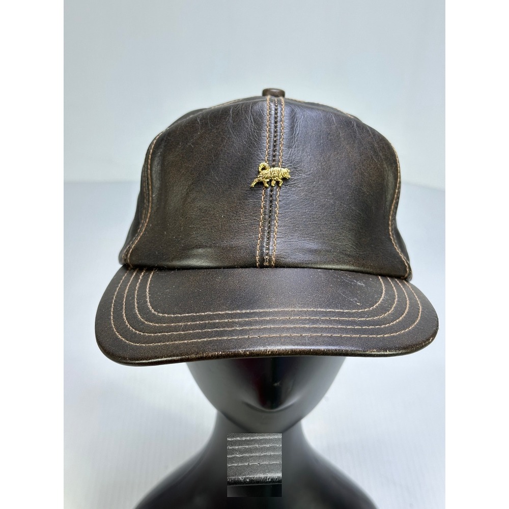 Henschel Hat Co Brown Leather Baseball Cap Brockway Truck Huskie Logo USA Made